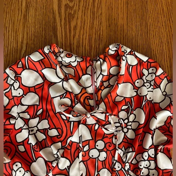 Vintage 1970’s Mod or Gogo Red & White Floral Long Sleeve Dress with Bloomers - Picture 4 of 8